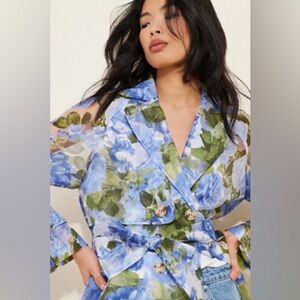 IF BY SEA Blue Floral Trench Coat Cottagecore Coastal Grandma Lightweight XS